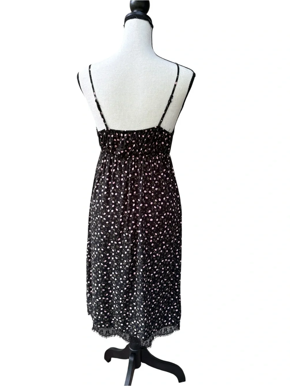 Old Navy Black Floral Lace-Trim Chemise with Pink Print